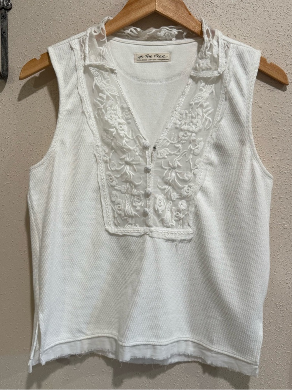 We The Free White Embroidered V-Neck Tank Top